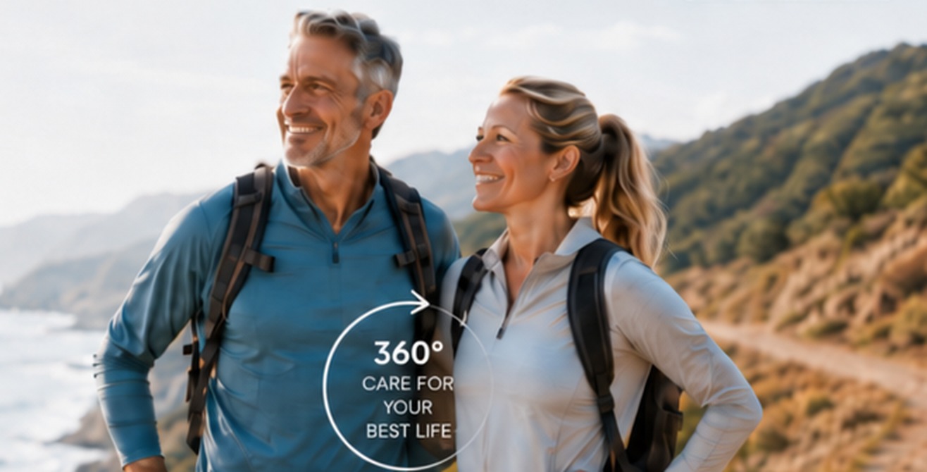 Active adults enjoying a coastal hiking trail